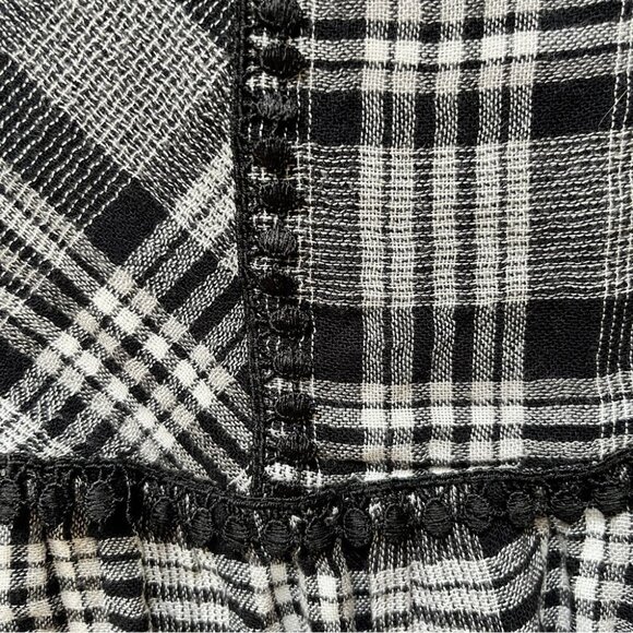 Zara Plaid Checkered Top Blouse Dress Tunic Embroidered Lettuce V Neck Hem Sz XS - Picture 10 of 16